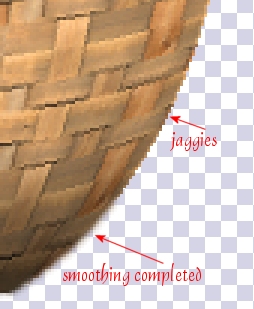 Smudge tool effects on edge of basket - magnified