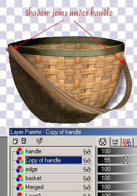 Positioning shadow layer below handle