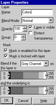 Layer Properties dialog box selections