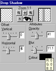 Drop Shadow dialog box settings
