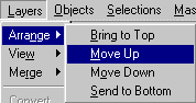 Layers > Arrange > Move Up menu option