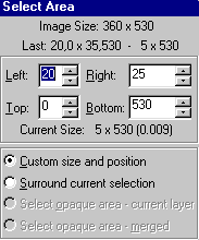 Select Area dialog box