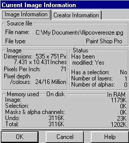 Current Image Information message box